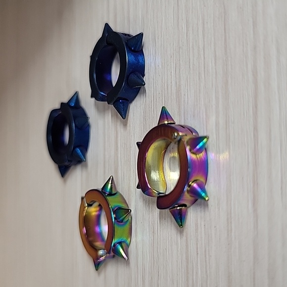 SPIKED HUGGY CLIP-ON EARRINGS, Choice of Color - Picture 3 of 9